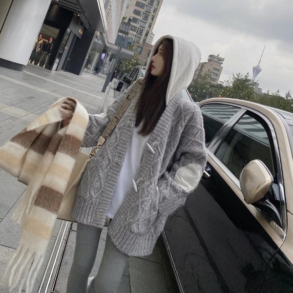 knitted cardigan autumn and winter new lazy wind grey sweater hooded splicing diamond twist casual coat fashion, White
knitted cardigan autumn and winter new lazy wind grey sweater hooded splicing diamond twist casual coat fashion, White
