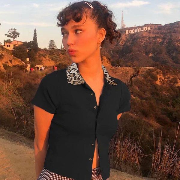 women's t-shirt summer women fashion patchwork leopard pirnt turn-down collar tshirts chic lady short sleeve high waist tshirt fem, White
women's t-shirt summer women fashion patchwork leopard pirnt turn-down collar tshirts chic lady short sleeve high waist tshirt fem, White