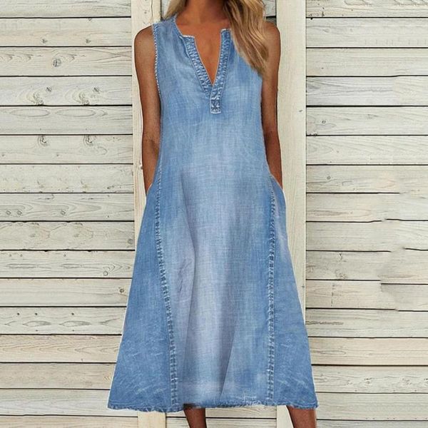 women's swimwear sleeveless v neck casual dresses 2021 spring pocket a-line denim dress women summer loose long beach mujer vestidos, White;black
women's swimwear sleeveless v neck casual dresses 2021 spring pocket a-line denim dress women summer loose long beach mujer vestidos, White;black