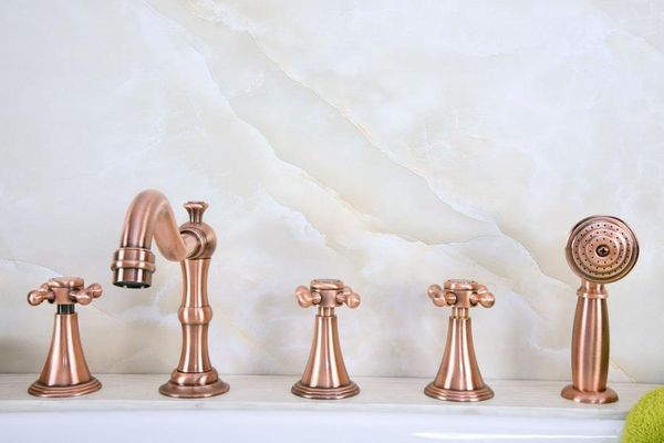 bathroom sink faucets antique red copper brass deck 5 holes bathtub mixer faucet handheld shower widespread set basin water tap atf216
bathroom sink faucets antique red copper brass deck 5 holes bathtub mixer faucet handheld shower widespread set basin water tap atf216