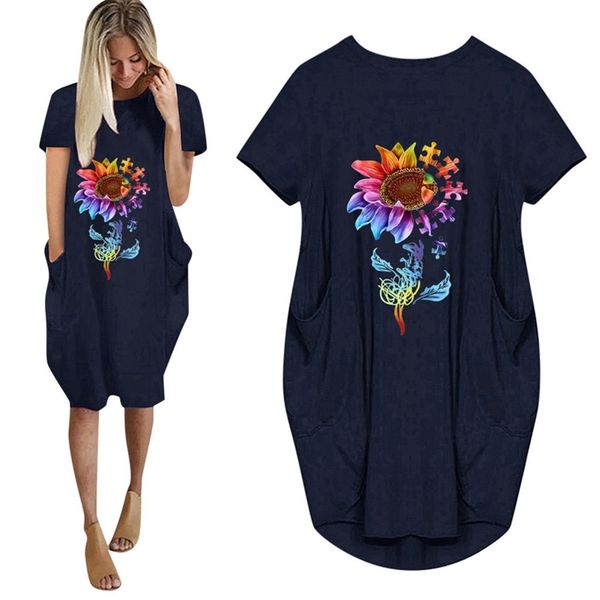 summer dress ladies round neck short sleeve sunflower print women casual loose pocket mid-length robes 210517, Black;gray
summer dress ladies round neck short sleeve sunflower print women casual loose pocket mid-length robes 210517, Black;gray
