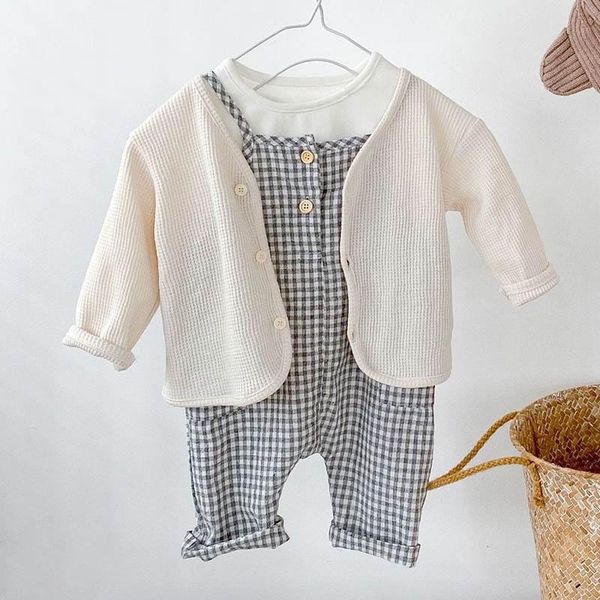 clothing sets toddler baby girls cotton set plaid suspender pants+t-shirt+cardigan coat spring autumn infant clothes suit, White
clothing sets toddler baby girls cotton set plaid suspender pants+t-shirt+cardigan coat spring autumn infant clothes suit, White