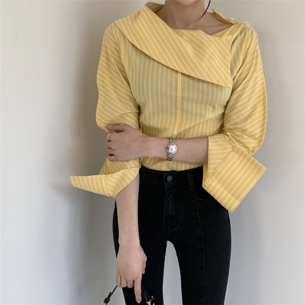 blouses korean chic striped ol streetwear women slim shirts geometric gentle all match female blouses, White
blouses korean chic striped ol streetwear women slim shirts geometric gentle all match female blouses, White