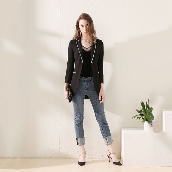 women's suits & blazers europe and the united states office ladies latest in long sharp beaded diamond trend blazer em19, White;black
women's suits & blazers europe and the united states office ladies latest in long sharp beaded diamond trend blazer em19, White;black