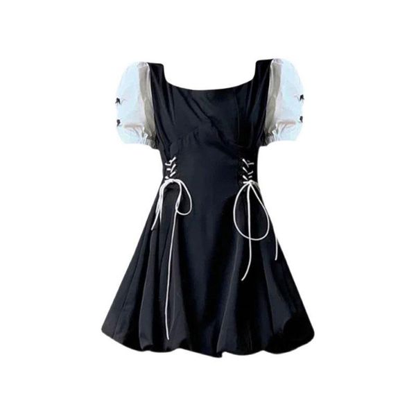 party dresses vintage sweet mini dress women casual one piece korean bandage black female puff sleeve 2021 summer chic, White;black
party dresses vintage sweet mini dress women casual one piece korean bandage black female puff sleeve 2021 summer chic, White;black