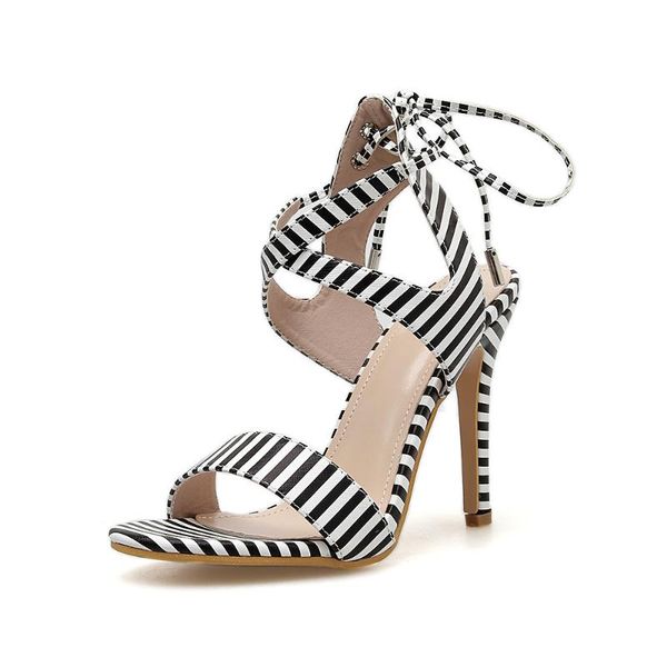 foreign trade women's shoes european and american style super high heel fine with stripes color matching strap sandals, Black
foreign trade women's shoes european and american style super high heel fine with stripes color matching strap sandals, Black