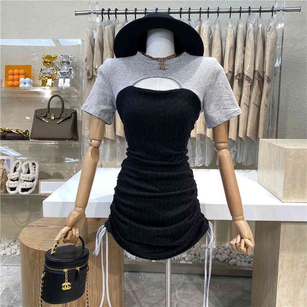 dresses niche design collar drawing string round hips thin dress, Black;gray
dresses niche design collar drawing string round hips thin dress, Black;gray