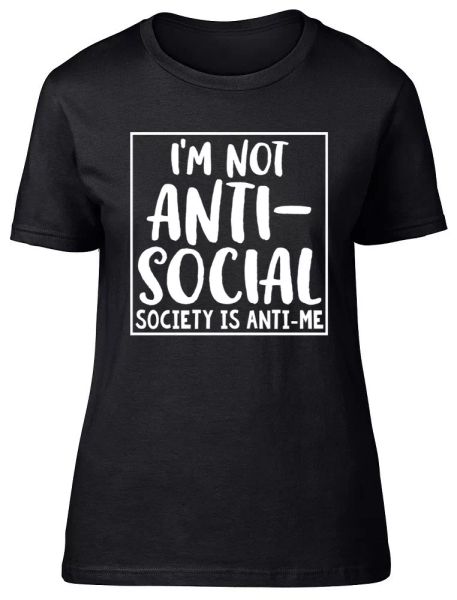 i'm not anti-social society is anti me funny womens ladies fitted t-shirt, White;black
i'm not anti-social society is anti me funny womens ladies fitted t-shirt, White;black