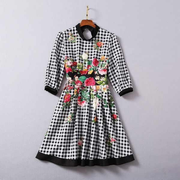 european and american women's wear winter style seven - minute sleeve glitter retro plaid floral print fashion dress, Black;gray
european and american women's wear winter style seven - minute sleeve glitter retro plaid floral print fashion dress, Black;gray