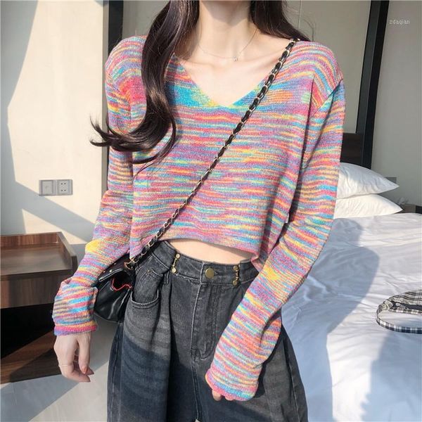 super nice happy rainbow stripe t-shirt women long sleeve sweater crop ribbed knitted basic pullover knitwear women's sweaters, White;black
super nice happy rainbow stripe t-shirt women long sleeve sweater crop ribbed knitted basic pullover knitwear women's sweaters, White;black