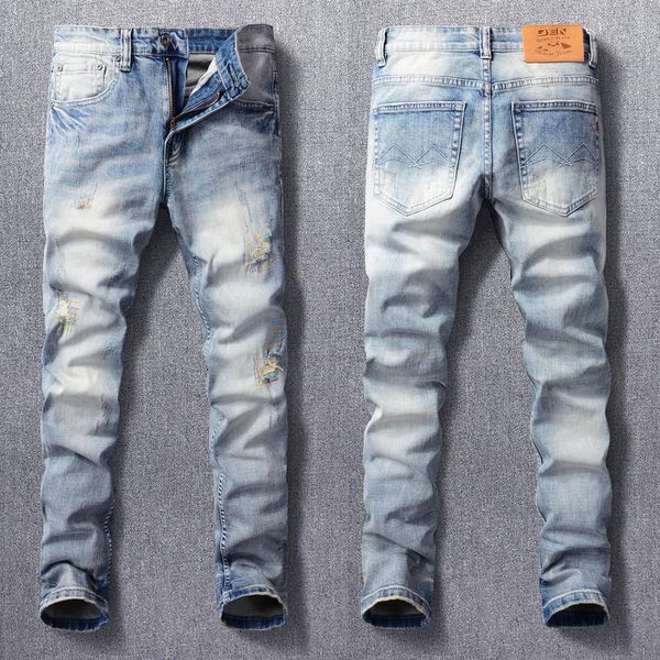 men's jeans european vintage fashion men retro light blue elastic slim ripped embroidery designer plain casual denim pants
men's jeans european vintage fashion men retro light blue elastic slim ripped embroidery designer plain casual denim pants