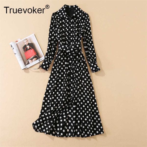truevoker lady spring high street fashion polka dot printed belted party dress elegant festa vestidos 210602, Black;gray 
truevoker lady spring high street fashion polka dot printed belted party dress elegant festa vestidos 210602, Black;gray