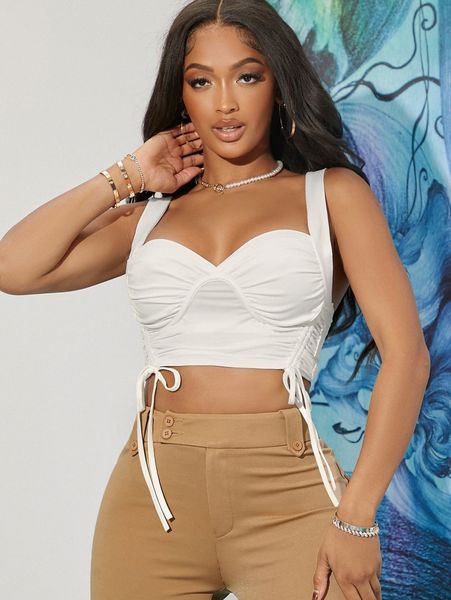 drawstring ruched detail tank h8rr#, White