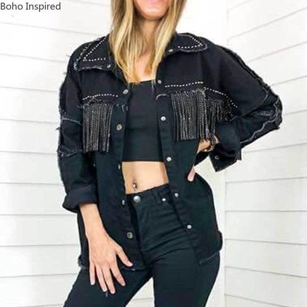 inspired black fringe trim denim jacket for women long sleeves button cuffs fashon jacket coat women winter outwear 210412, Black;brown
inspired black fringe trim denim jacket for women long sleeves button cuffs fashon jacket coat women winter outwear 210412, Black;brown