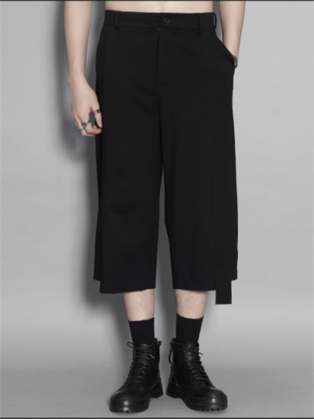 men's pants spring/summer pure color simple loose irregular leggings casual seven-point wide leg, Black
men's pants spring/summer pure color simple loose irregular leggings casual seven-point wide leg, Black