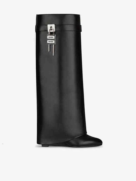 boots lock shark pant knee boots leather silver and gold finish asymmetrical metal padlock clad wedge almond shaped toe heel thigh-high 9v0j, Black
boots lock shark pant knee boots leather silver and gold finish asymmetrical metal padlock clad wedge almond shaped toe heel thigh-high 9v0j, Black