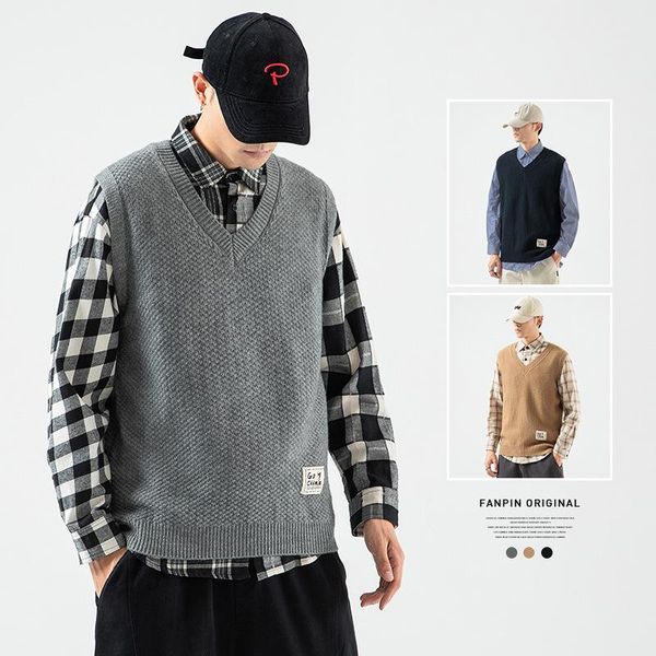 fashion casual sweater men vest autumn japanese ins chic korean style v-neck shrug men's sleeveless kitted sweaters vests, Black;white
fashion casual sweater men vest autumn japanese ins chic korean style v-neck shrug men's sleeveless kitted sweaters vests, Black;white