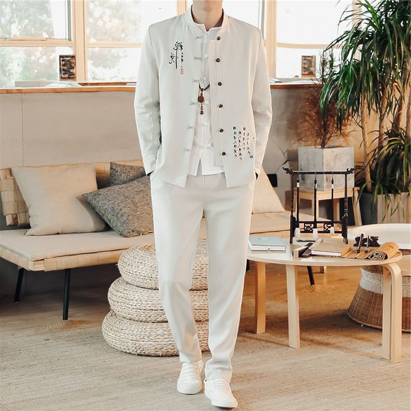 style 19 chine spring young men's casual stand collar zhongshan suit two-piece set, White;black
style 19 chine spring young men's casual stand collar zhongshan suit two-piece set, White;black