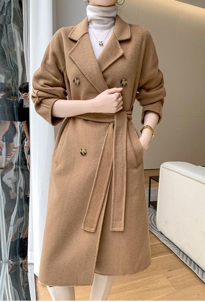 women's wool & blends 2021 autumn winter fashion casual suit trench design woolen overcoat with belt, Black
women's wool & blends 2021 autumn winter fashion casual suit trench design woolen overcoat with belt, Black