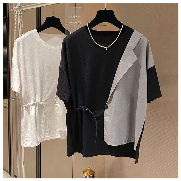 women's t-shirt korean style loose casual design blazer patchwork drawstring waist short sleeves tees oversized black white
women's t-shirt korean style loose casual design blazer patchwork drawstring waist short sleeves tees oversized black white