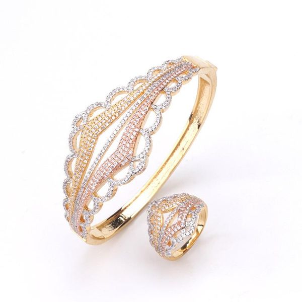 bangle fashion personality full of zircon hollow lace bracelet luxury temperament plated three-color ring set ladies jewelry, Black
bangle fashion personality full of zircon hollow lace bracelet luxury temperament plated three-color ring set ladies jewelry, Black