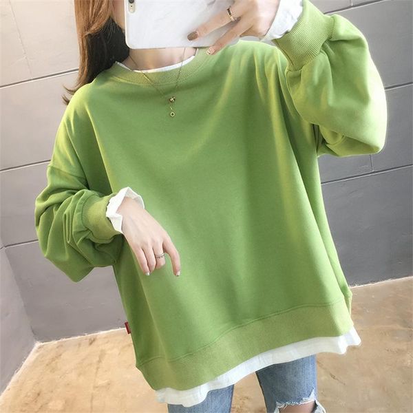 women's hoodies & sweatshirts women simple fake two solid o-neck clothes loose korean style casual ladies lovely sweatshirt clothing ka, Black
women's hoodies & sweatshirts women simple fake two solid o-neck clothes loose korean style casual ladies lovely sweatshirt clothing ka, Black