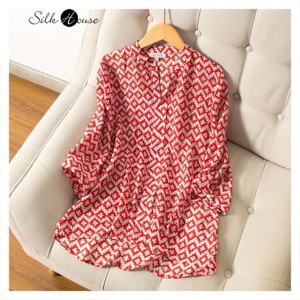 women's t-shirt red printed silk shirt women large size loose five-sleeve t mulberry blouse autumn 2021, White
women's t-shirt red printed silk shirt women large size loose five-sleeve t mulberry blouse autumn 2021, White