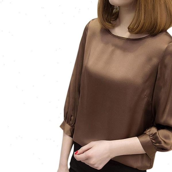 women round neck cropped womens shirts three quarter sleeve silk office work wear satin blouse shirt lady elegant, White
women round neck cropped womens shirts three quarter sleeve silk office work wear satin blouse shirt lady elegant, White