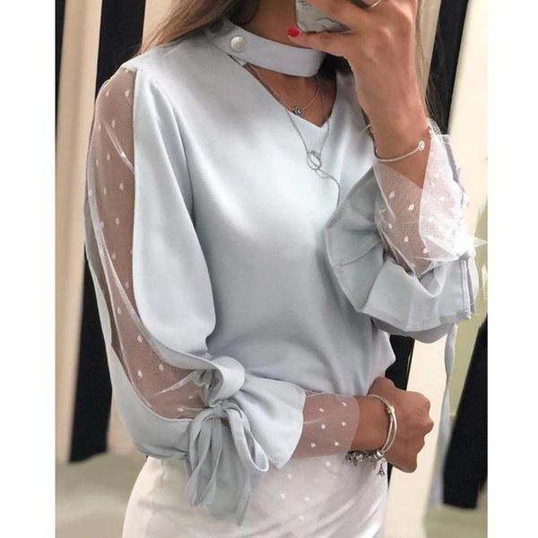 fashion women dot mesh sleeve tied detail casual blouse women's blouses & shirts, White
fashion women dot mesh sleeve tied detail casual blouse women's blouses & shirts, White