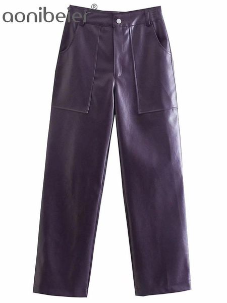 women's pants & capris aonibeier 2021 za woman casual traf trousers autumn winter pockets button front high waist faux pu leather strai, Black;white
women's pants & capris aonibeier 2021 za woman casual traf trousers autumn winter pockets button front high waist faux pu leather strai, Black;white