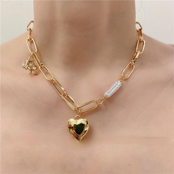 pendant necklaces vsnow vintage asymmetric gold love heart necklace for women femme irregular pearls chunky link chains choker jewellery, Silver
pendant necklaces vsnow vintage asymmetric gold love heart necklace for women femme irregular pearls chunky link chains choker jewellery, Silver