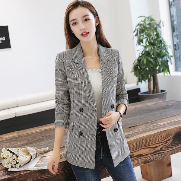 women's suits & blazers office lady formal fashion women and jackets notched plaid coat full sleeve breasted blazer feminino qyio, White;black
women's suits & blazers office lady formal fashion women and jackets notched plaid coat full sleeve breasted blazer feminino qyio, White;black