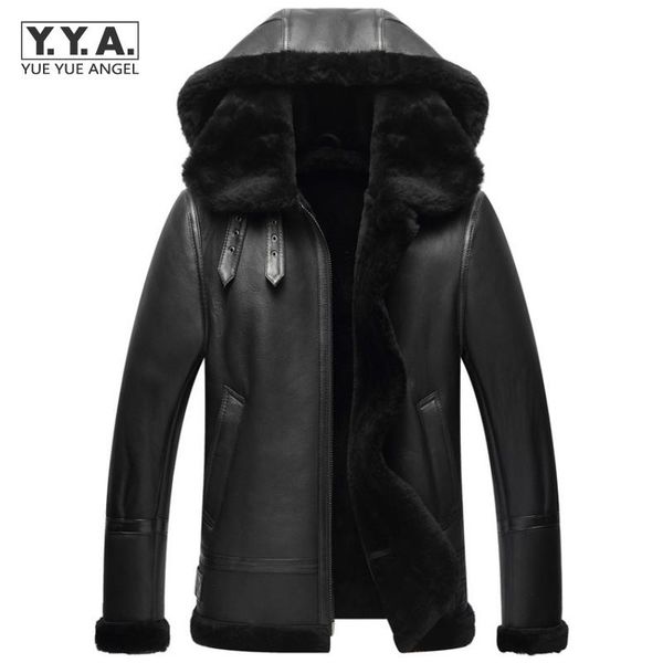 shearling coat men winter thick wool liner hooded bikers jackets sheepskin real leather pilot jacket slim fit warm overcoat 4xl men's &, Black 
shearling coat men winter thick wool liner hooded bikers jackets sheepskin real leather pilot jacket slim fit warm overcoat 4xl men's &, Black