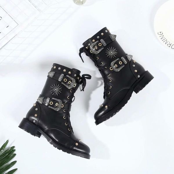 boots leather round toe motorcycle ankle woman side zipper belt buckle low heel comfortable cool, Black
boots leather round toe motorcycle ankle woman side zipper belt buckle low heel comfortable cool, Black