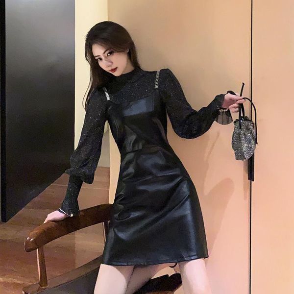 casual dresses spot autumn and winter fashion mesh + pu leather suspender dress two-piece set, Black;gray
casual dresses spot autumn and winter fashion mesh + pu leather suspender dress two-piece set, Black;gray