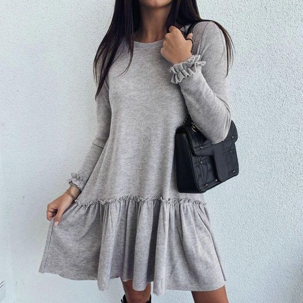 women long sleeve pleated swing dress round neck ruffles patchwork solid color pullover casual loose streetwear dresses, Black;gray
women long sleeve pleated swing dress round neck ruffles patchwork solid color pullover casual loose streetwear dresses, Black;gray