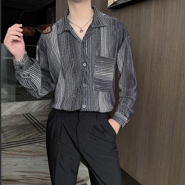 men's casual shirts 2021 autumn steiped shirt unique design long sleeve lapel light luxury loose streetwear social men clothing, White;black
men's casual shirts 2021 autumn steiped shirt unique design long sleeve lapel light luxury loose streetwear social men clothing, White;black