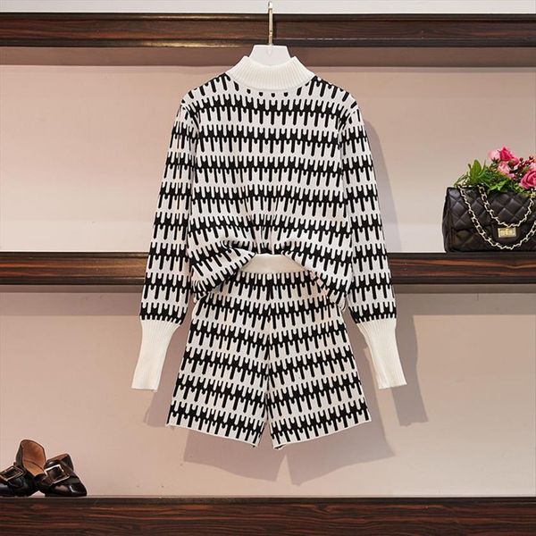 tracksuit pattern jacquard knitting womens tracksuits suits spring fall half turtleneck long sleeve sweater and shorts 2 piece sets, Gray
tracksuit pattern jacquard knitting womens tracksuits suits spring fall half turtleneck long sleeve sweater and shorts 2 piece sets, Gray