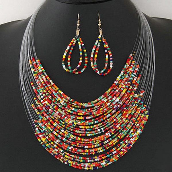 earrings & necklace multi-color fashion bohemian handmade rice beads multi-layer set women collar choker jewelry, Silver
earrings & necklace multi-color fashion bohemian handmade rice beads multi-layer set women collar choker jewelry, Silver