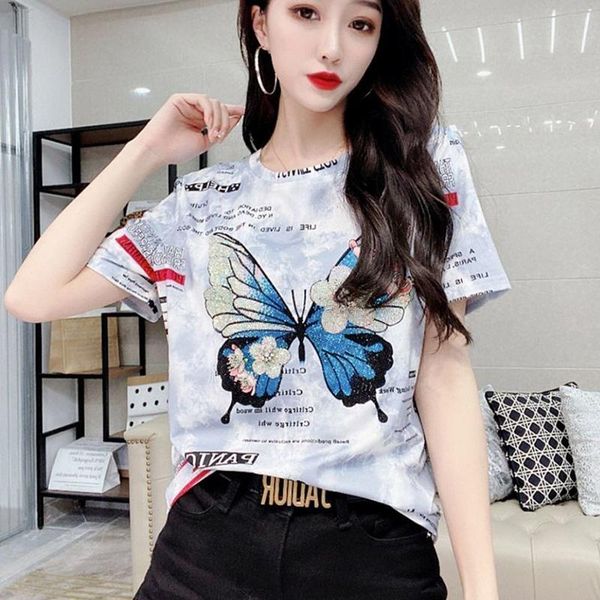 women's t-shirt european 2021 summer fashion o-neck rhinestone butterfly short sleeve oversized tshirt female spaper printed t-shirts, White
women's t-shirt european 2021 summer fashion o-neck rhinestone butterfly short sleeve oversized tshirt female spaper printed t-shirts, White