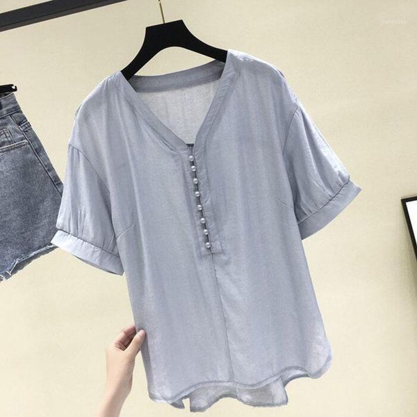 lucyever summer casual v-neck blouse women 2021 vintage loose short sleeves chiffon shirts woman plus size solid color women's blouses, White
lucyever summer casual v-neck blouse women 2021 vintage loose short sleeves chiffon shirts woman plus size solid color women's blouses, White