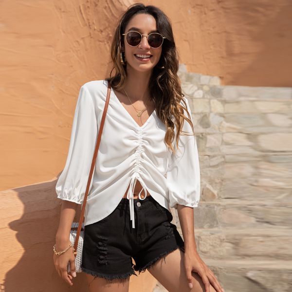 ruched chiffon blouses women summer pleated v neck casual fashion solid puff sleeve crop black white shirt blusa mujer
ruched chiffon blouses women summer pleated v neck casual fashion solid puff sleeve crop black white shirt blusa mujer