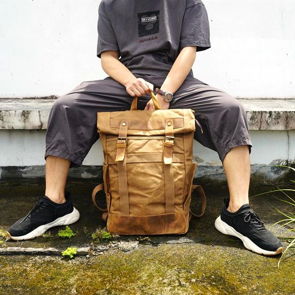backpack waxed canvas travel men hiking camping rucksack bag lap15 6 inches for college student
backpack waxed canvas travel men hiking camping rucksack bag lap15 6 inches for college student
