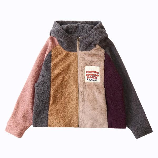 women's jackets autumn vintage design zip up women winter fleece color block coat thick warm ladies hooded outwear, Black;brown
women's jackets autumn vintage design zip up women winter fleece color block coat thick warm ladies hooded outwear, Black;brown