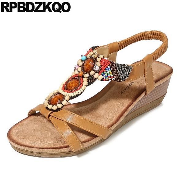 platform wedge sandals summer brown nice plus size large wide fit beaded red t strap embellished bohemia women shoes slip on, Black
platform wedge sandals summer brown nice plus size large wide fit beaded red t strap embellished bohemia women shoes slip on, Black