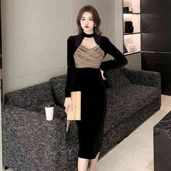 luxury dress autumn and winter veet mh slim split dresses, Black;gray
luxury dress autumn and winter veet mh slim split dresses, Black;gray