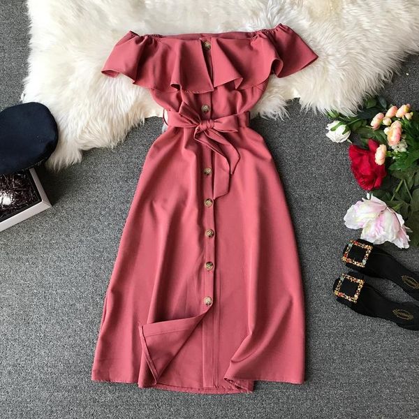 dress women one-line neck strapless waist strap mid-length casual dresses, Black;gray
dress women one-line neck strapless waist strap mid-length casual dresses, Black;gray