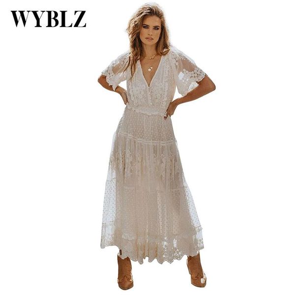 casual dresses wyblz hollow out white summer women long lace dress cross semi-sheer plunge v-neck short sleeve beach maxi femme vestidos, Black;gray
casual dresses wyblz hollow out white summer women long lace dress cross semi-sheer plunge v-neck short sleeve beach maxi femme vestidos, Black;gray