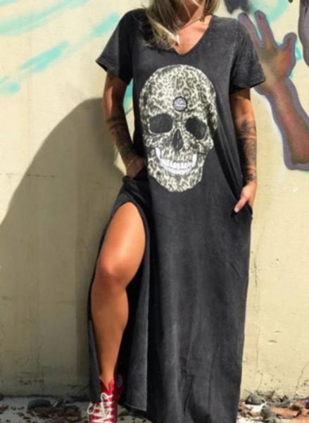 womens dress summer women casual punk loose short sleeve skull print female streetwear side high split flower vestido, Black;gray
womens dress summer women casual punk loose short sleeve skull print female streetwear side high split flower vestido, Black;gray