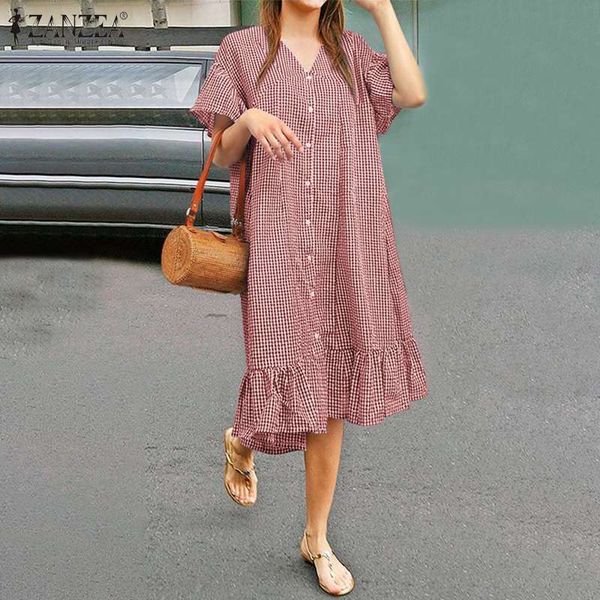 dresses fashion women's ruffle shirt check sun casual short sleeve mid-claf vestidos female v neck robe oversized, Black;gray
dresses fashion women's ruffle shirt check sun casual short sleeve mid-claf vestidos female v neck robe oversized, Black;gray